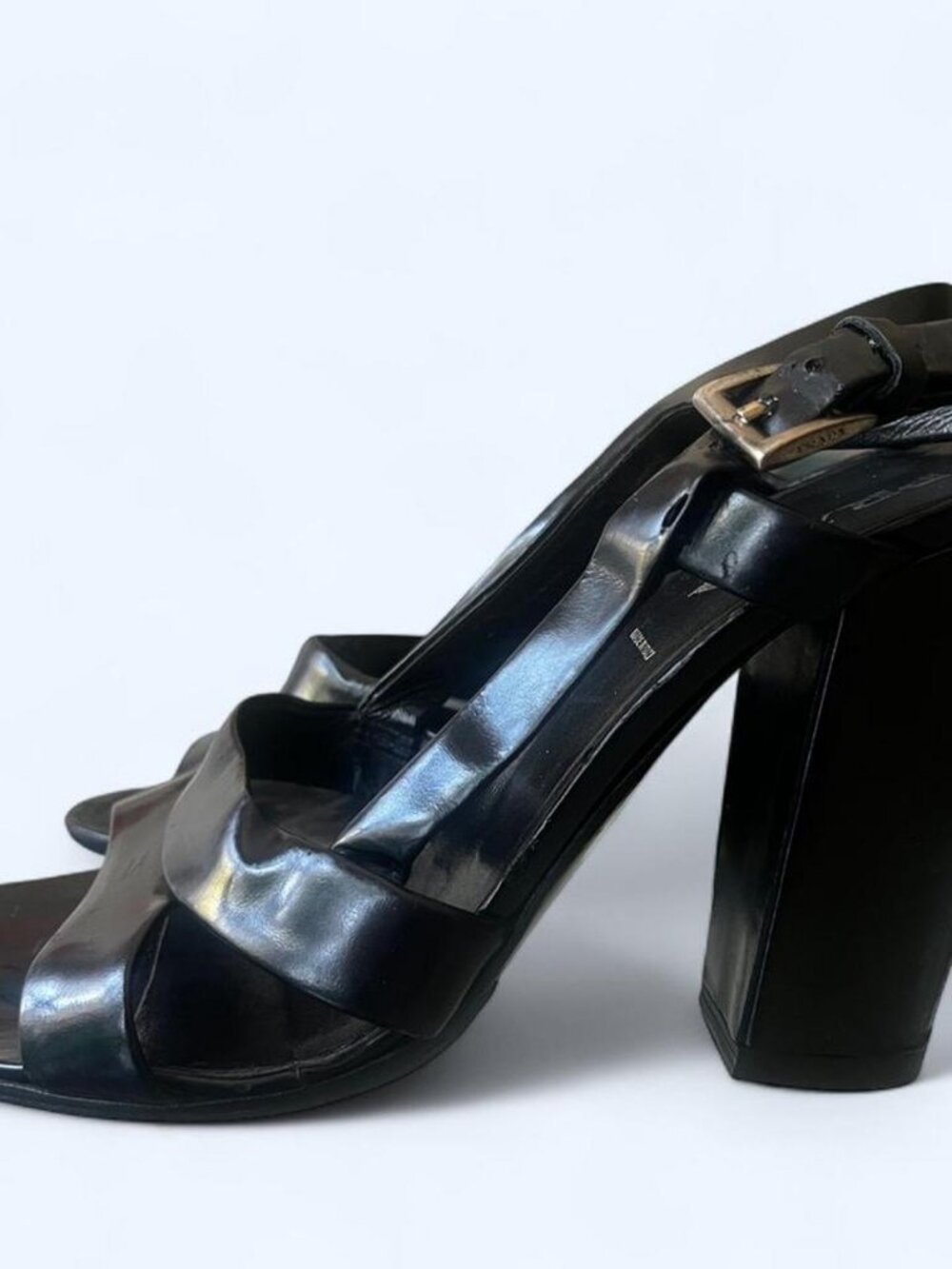 Prada Black Patent Leather Buckle Heel Sandals EU39 US 8.5 - Picture 2 of 6
